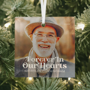 Forever In Our Hearts Elegant Photo Memorial Glass Ornament