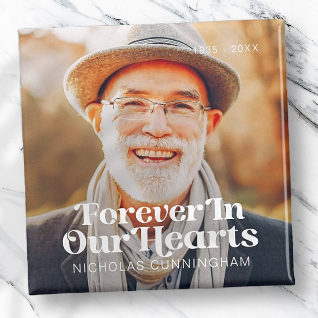 Forever In Our Hearts Elegant Photo Memorial Magnet (Creator Uploaded)
