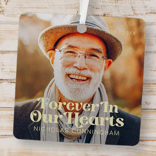 Forever In Our Hearts Elegant Photo Memorial Metal Ornament