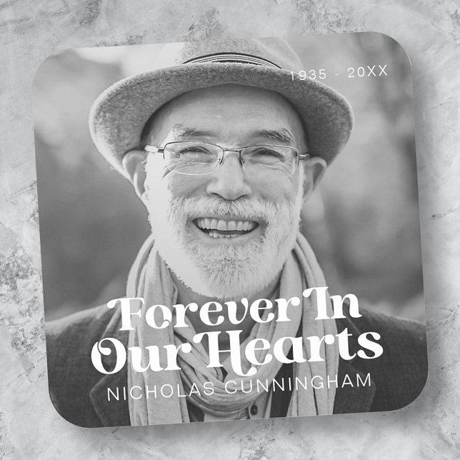 Forever In Our Hearts Elegant Photo Memorial Square Sticker (Creator Uploaded)