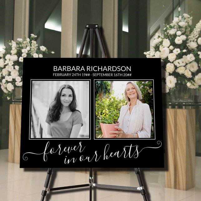 Forever in our Hearts Elegant Script Photo Funeral Foam Board (Creator Uploaded)