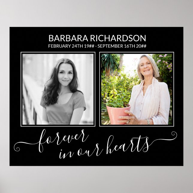 Forever in our Hearts Elegant Script Photo Funeral Poster (Front)