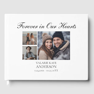 Forever in Our Hearts Elegant Script Photo Guest Book