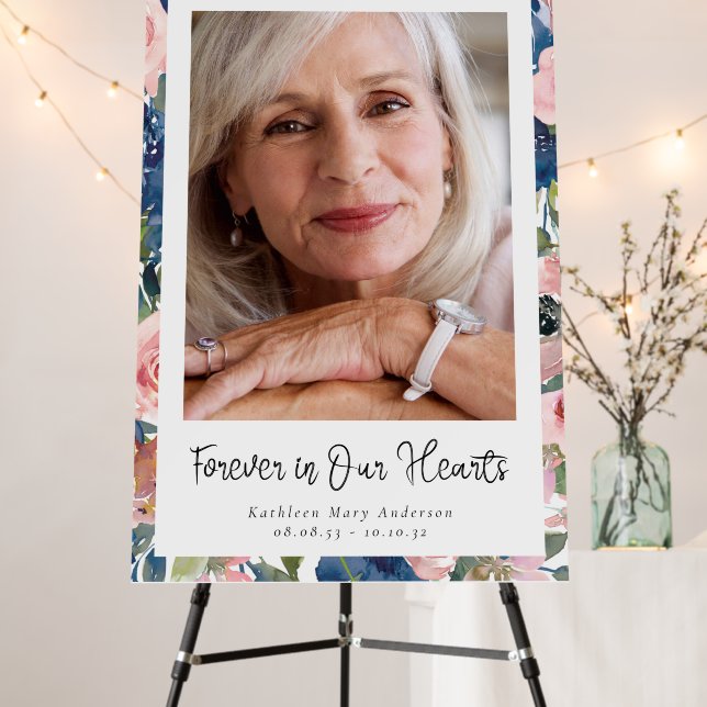 Forever in Our Hearts Floral 2x3ft Welcome Sign (In Situ (Stand))