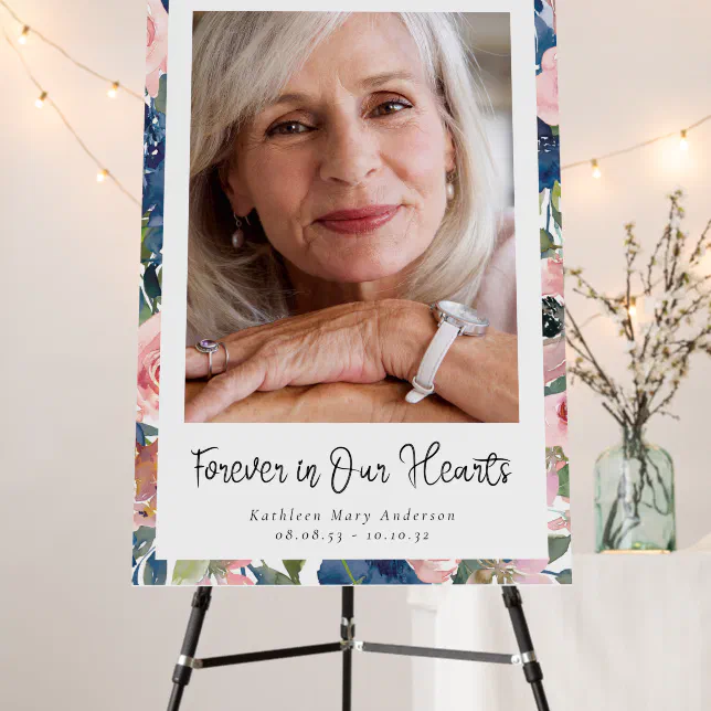 Forever in Our Hearts Floral 2x3ft Welcome Sign | Zazzle