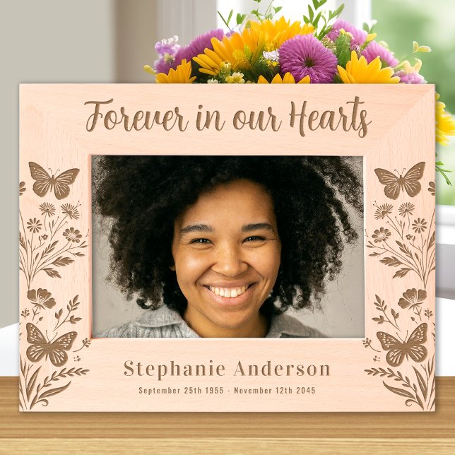 Forever in our Hearts Floral Custom Photo Memorial Engraved Frames (Creator Uploaded)
