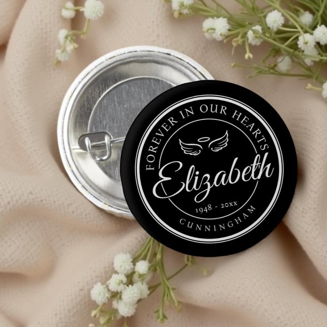 Forever in our Hearts Funeral Memorial Angel Wings Button (Creator Uploaded)