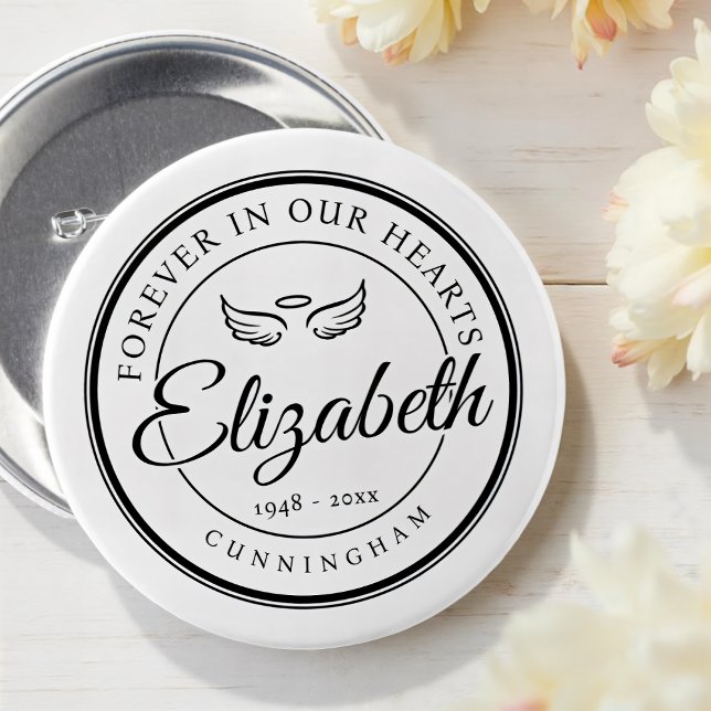 Forever in our Hearts Funeral Memorial Angel Wings Button (Creator Uploaded)