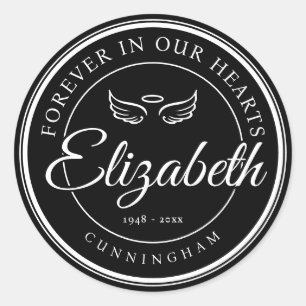 Forever in our Hearts Funeral Memorial Angel Wings Classic Round Sticker