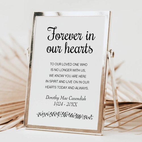 Forever In Our Hearts Funeral Memorial Memorial Poster
