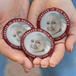 Forever in Our Hearts Funeral Memorial Red Photo Button