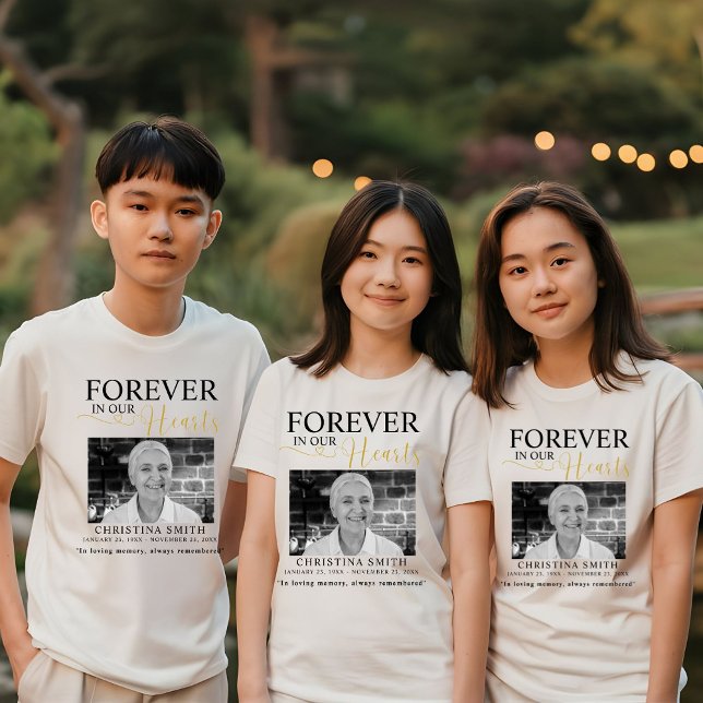 Forever in our hearts Funeral Photo Memorial  Tri- Tri-Blend Shirt (Creator Uploaded)