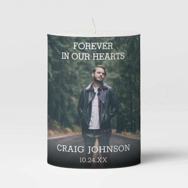 Forever In Our Hearts | Funeral Photo Pillar Candle (Front)