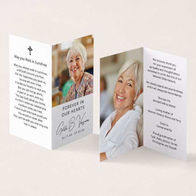 Forever In Our Hearts Funeral Photos Prayer Card (Inside and Outside)
