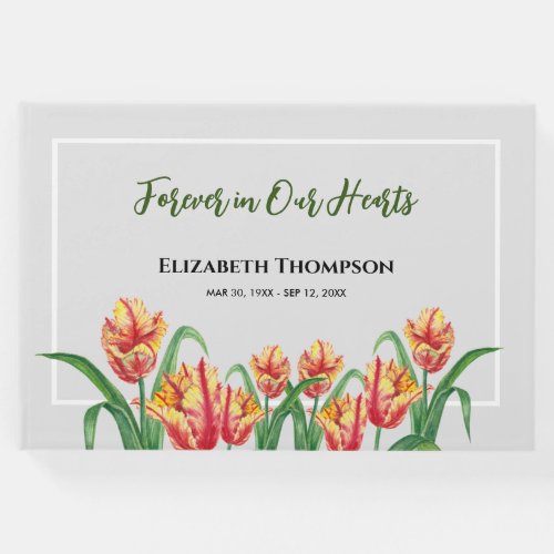 Forever in Our Hearts Funeral Watercolor Tulips Guest Book