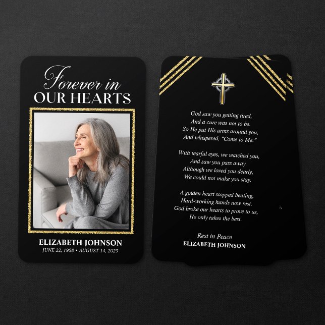 Forever in Our Hearts Glitter Photo Funeral Card (Creator Uploaded)