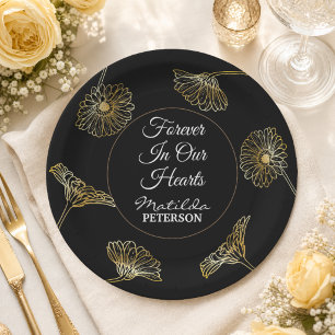 Forever in Our Hearts Gold Flowers Funeral  Paper Plates