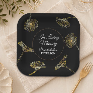 Forever in Our Hearts Gold Flowers Funeral  Paper Plates