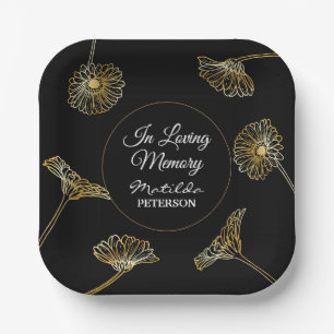 Forever in Our Hearts Gold Flowers Funeral Paper Plates