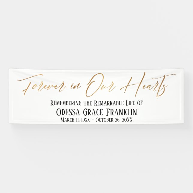 Forever in Our Hearts Gold Handwriting Typography Banner (Horizontal)