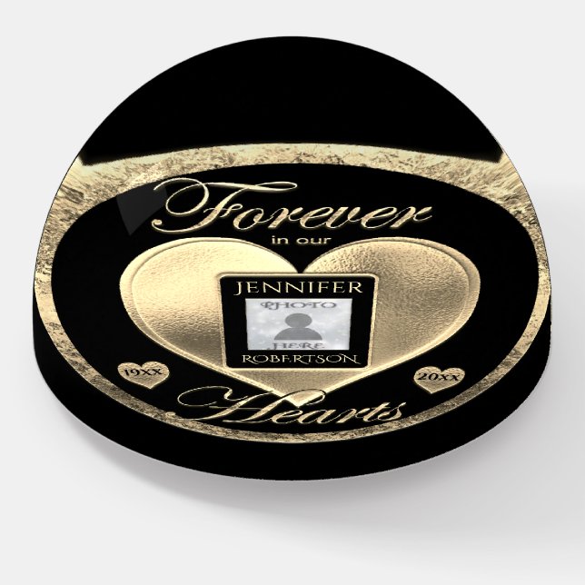 Forever in Our Hearts Gold Heart Paperweight (Angled)