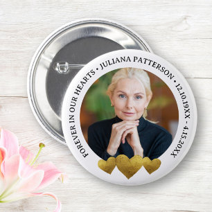 Forever in our Hearts Gold Keepsake Funeral Photo  Button
