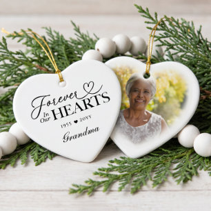 Forever in Our Hearts Grandma Heart Photo Memorial Ceramic Ornament