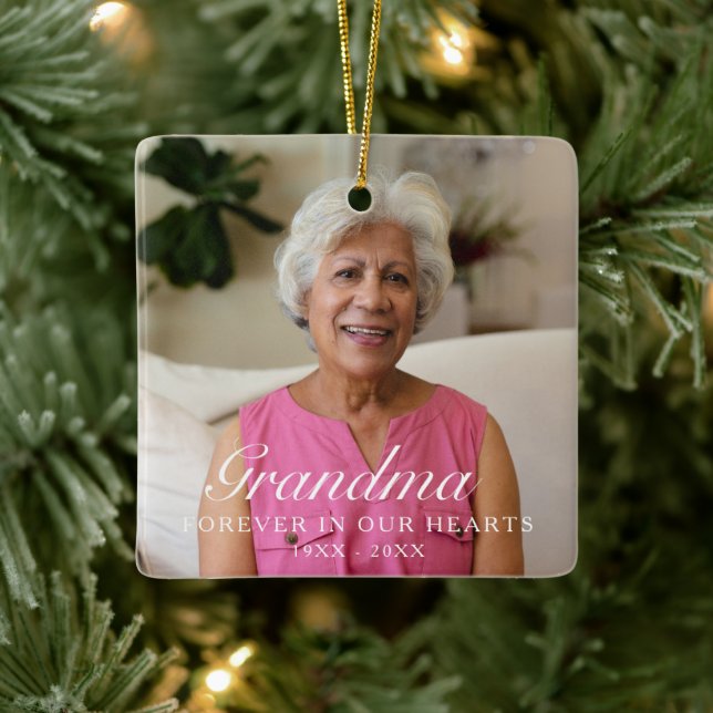  Forever In Our Hearts Grandma Photo Memorial Ceramic Ornament (Tree)