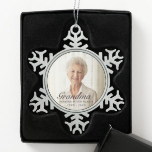 Forever In Our Hearts Grandma Photo Memorial Snowflake Pewter Christmas Ornament
