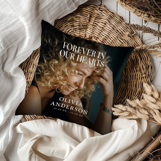 Forever in our Hearts Grave Photo Memorial Tribute Throw Pillow (Creator Uploaded)