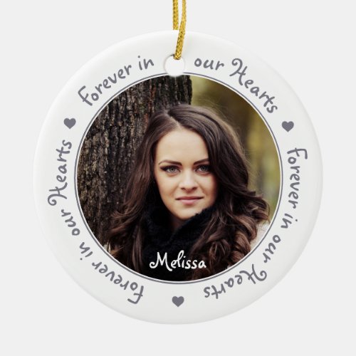 Forever in our Hearts Gray Photo Keepsake Memorial Ceramic Ornament