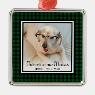 Forever In Our Hearts Green Buffalo Check Memorial Metal Ornament
