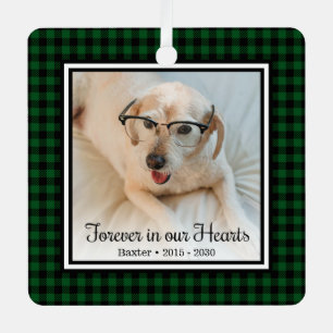 Forever In Our Hearts Green Buffalo Plaid Dog Metal Ornament