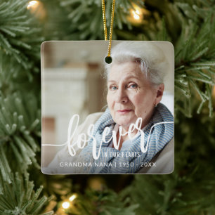 Forever In Our Hearts Hand Lettering 2 Photos Ceramic Ornament