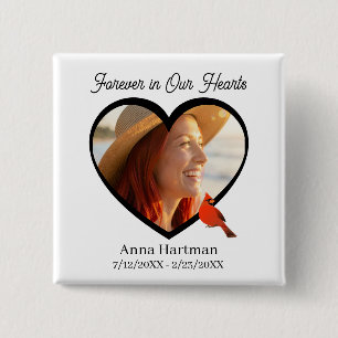 Forever in our Hearts Heart Photo & Cardinal Button