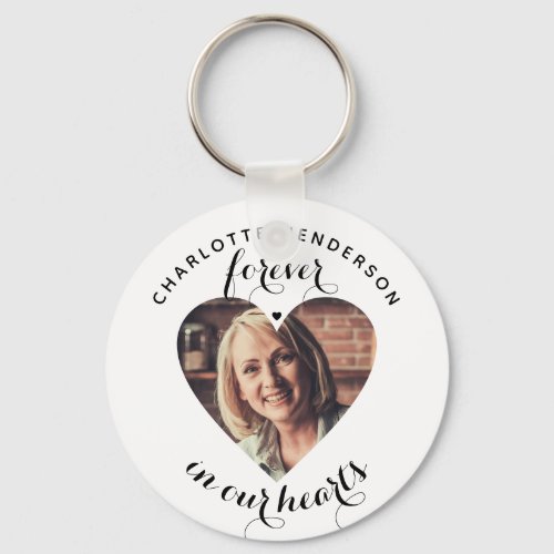 Forever In Our Hearts Heart Photo Tribute Keychain