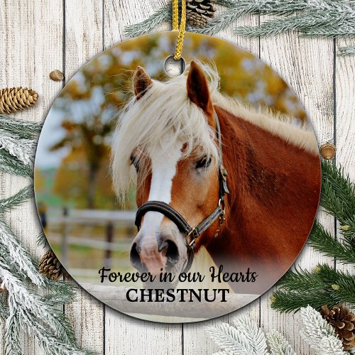 Forever In Our Hearts Horse Photo Pet Memorial Ceramic Ornament