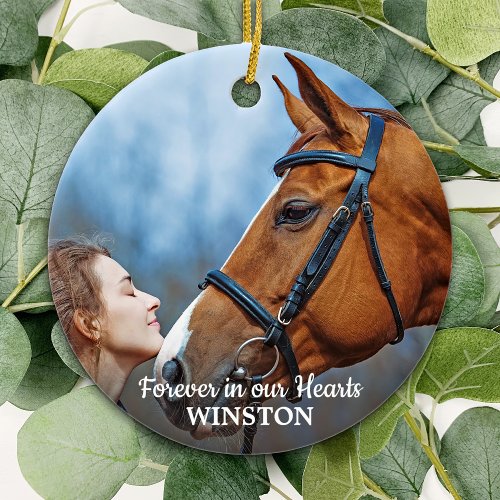 Forever In Our Hearts Horse Photo Pet Memorial Ceramic Ornament
