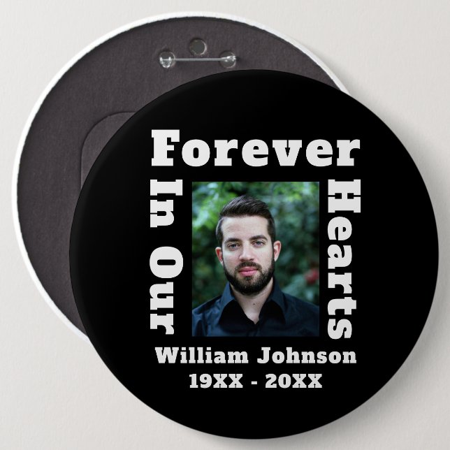 Forever In Our Hearts In Loving Memory Photo Grief Button (Front & Back)