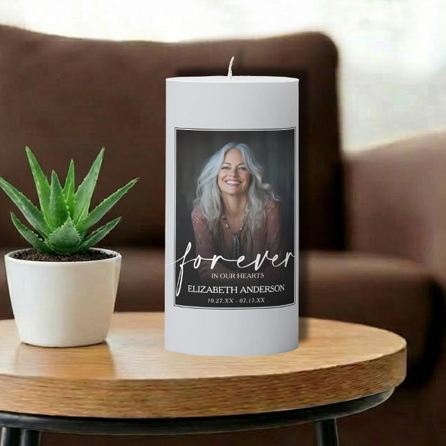 Forever in our Hearts Keepsake Memorial Pillar Candle (Forever in our Hearts keepsake memorial photo pillar candle, choose your size when ordering.)