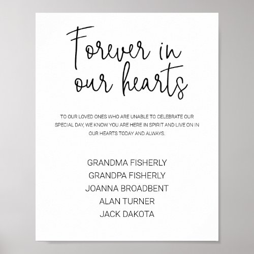  Forever In Our Hearts List Names Memorial Wedding Poster