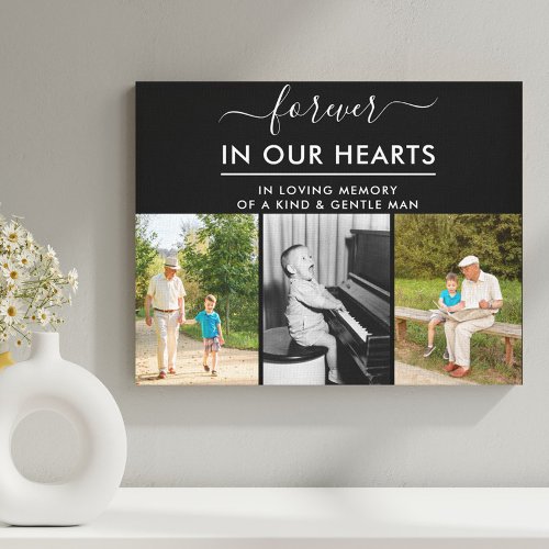 Forever in our Hearts Loving Memory 3 Photo Black Canvas Print