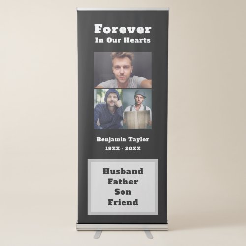 Forever In Our Hearts Memorial 3 Photo Collage Retractable Banner