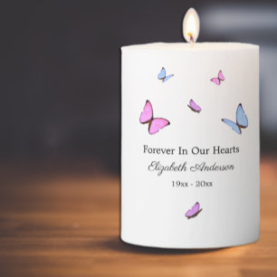 Forever In Our Hearts Memorial Butterflies Pillar Candle