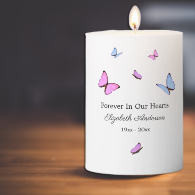 Forever In Our Hearts Memorial Butterflies Pillar Candle (Creator Uploaded)