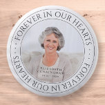 Forever In Our Hearts Memorial Elegant Photo Button<br><div class="desc">This simple and classic design is composed of serif typography and add a custom photo.</div>