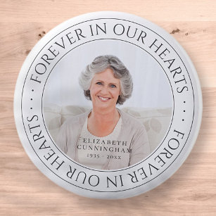 Forever In Our Hearts Memorial Elegant Photo Button