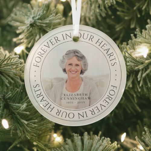 Forever In Our Hearts Memorial Elegant Photo Glass Ornament
