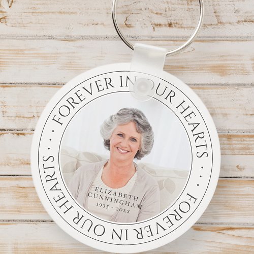 Forever In Our Hearts Memorial Elegant Photo Keychain