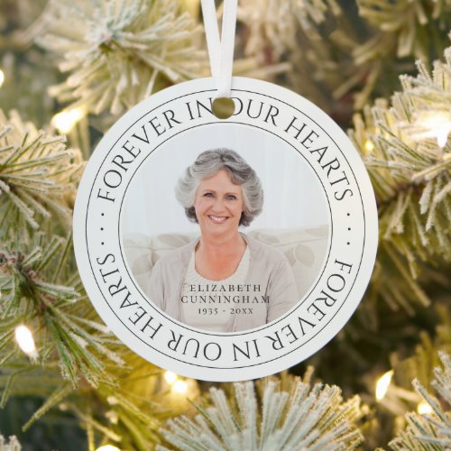 Forever In Our Hearts Memorial Elegant Photo Metal Ornament